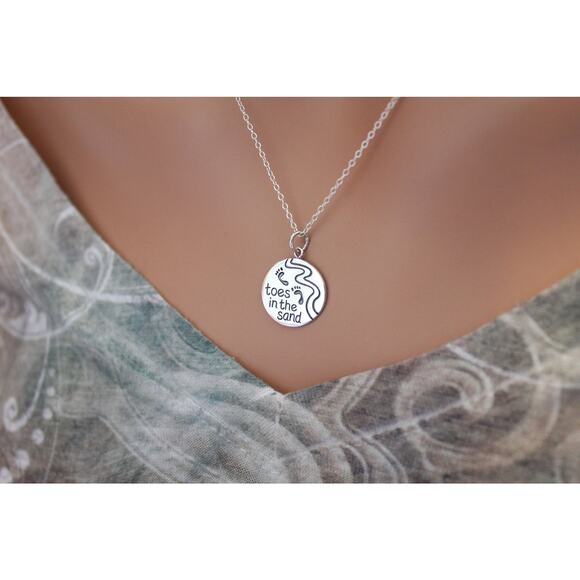 Sterling Silver Beach Charm - Toes in the Sand Charm Necklace - Picture 1 of 4
